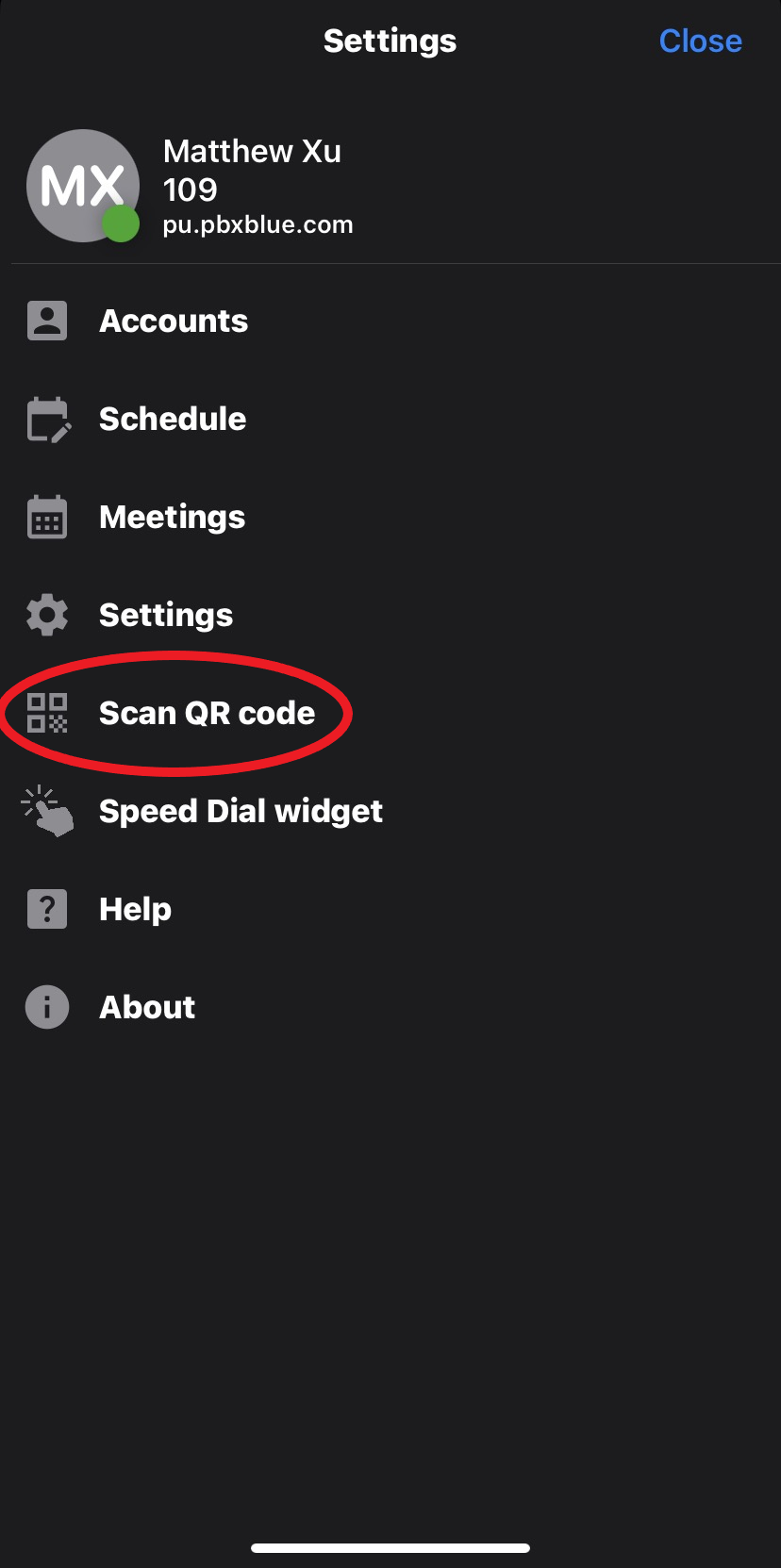 The Scan QR Code button in the 3CX app for iOS